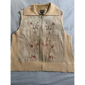 Vtg. Designer's Studio Originals Leather and Embroidered Vest SZ XL Y2K/ 90s